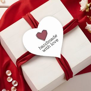 Modern Abstract Red Heart Handmade with Love Quote Heart Sticker