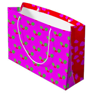 Modern Abstract Red Hot Pink Holly Xmas  Large Gift Bag