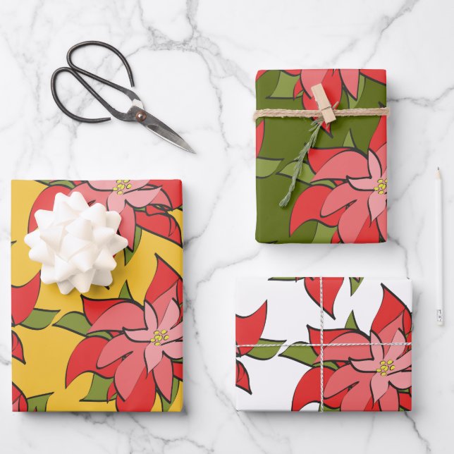 Modern Abstract Red Poinsettia Holiday Occasion Wrapping Paper Sheet (Front)