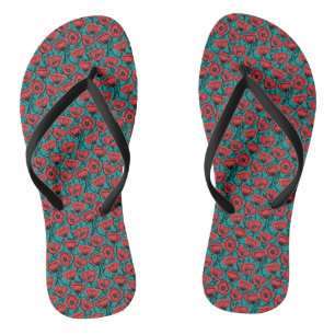 Modern Abstract Red Poppy Floral Pattern Flip Flops