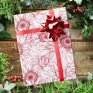 Modern Abstract Red Sunflower Pattern Christmas Wrapping Paper