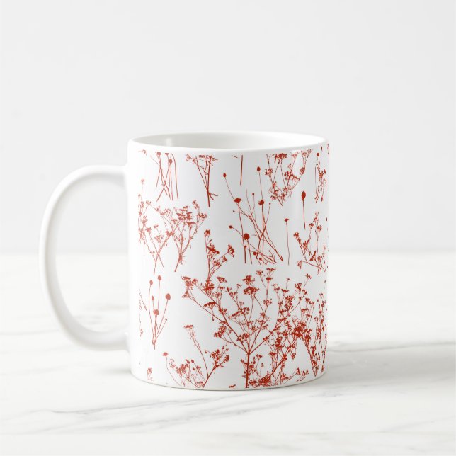 Modern Abstract Red Toile Wildflowers on White Coffee Mug (Left)