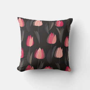 Modern abstract red tulip flowers seamless pattern cushion