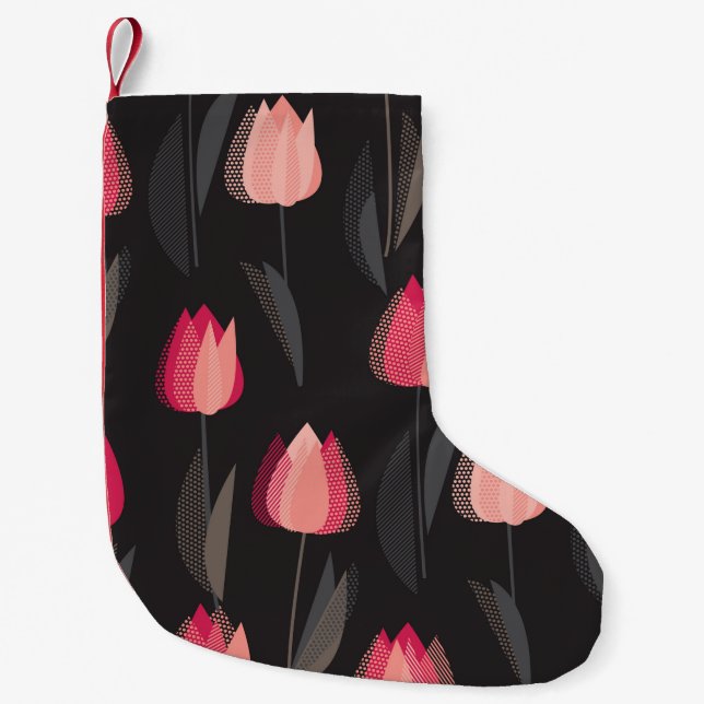 Modern abstract red tulip flowers seamless pattern small christmas stocking (Front)