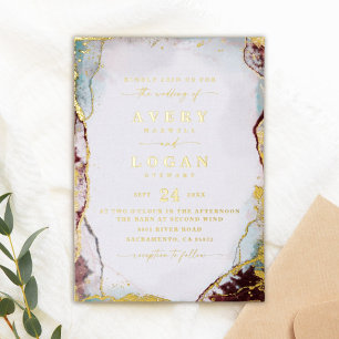 Modern Abstract Red Watercolor Wedding Real Gold