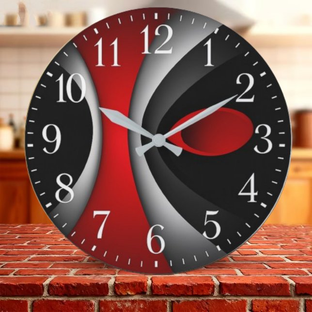 Modern abstract red white black contemporary art large clock (Creator Uploaded)