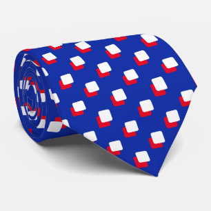 Modern Abstract Red & White Squares on Blue Tie