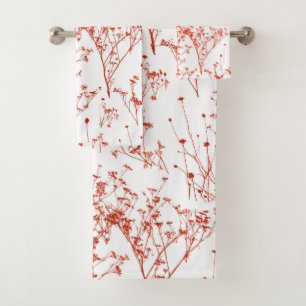 Modern Abstract Red Wildflowers Toile Bath Towel Set