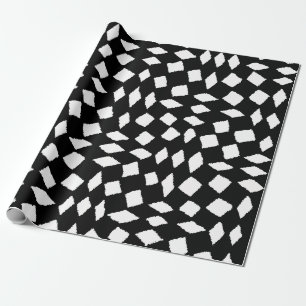 Modern Abstract Retro Black White Checker Pattern Wrapping Paper