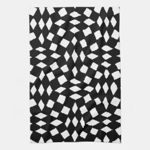 Modern Abstract Retro Black White Chequered Patter Tea Towel