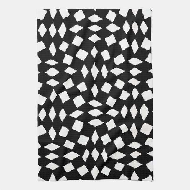 Modern Abstract Retro Black White Chequered Patter Tea Towel (Vertical)