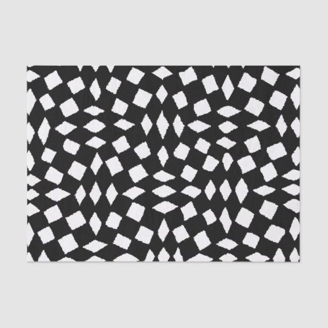 Modern Abstract Retro Black White Chequered Patter Tissue Paper (Front)