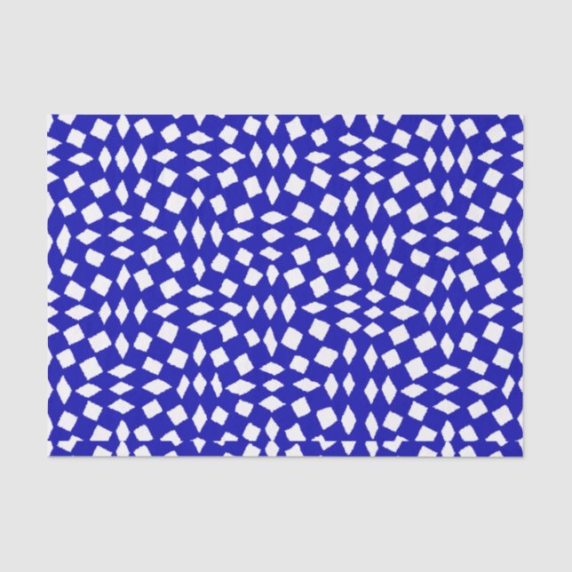 Modern Abstract Retro Royal Blue Chequered Pattern Tissue Paper (Front)