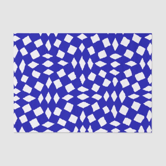 Modern Abstract Retro Royal Blue Chequered Pattern Tissue Paper (Front)