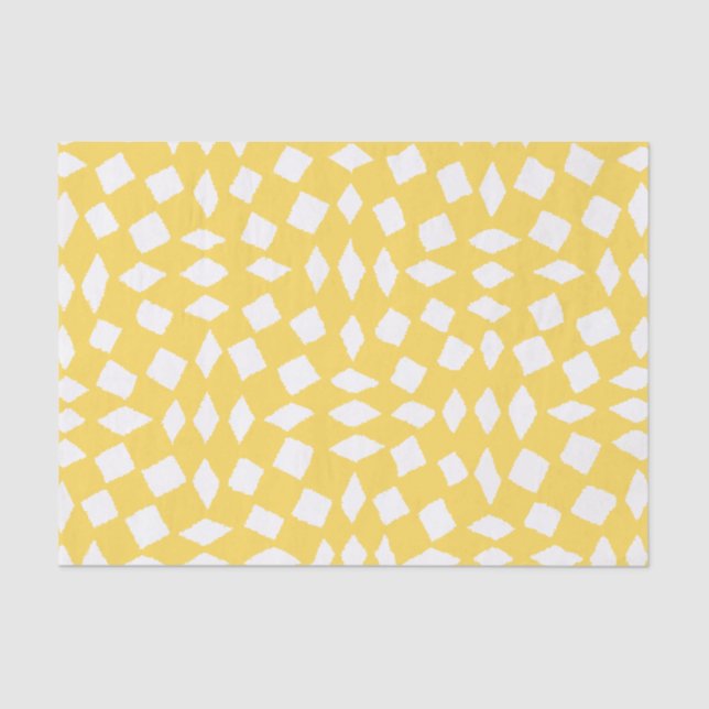 Modern Abstract Retro Yellow Chequered Pattern Tissue Paper (Front)