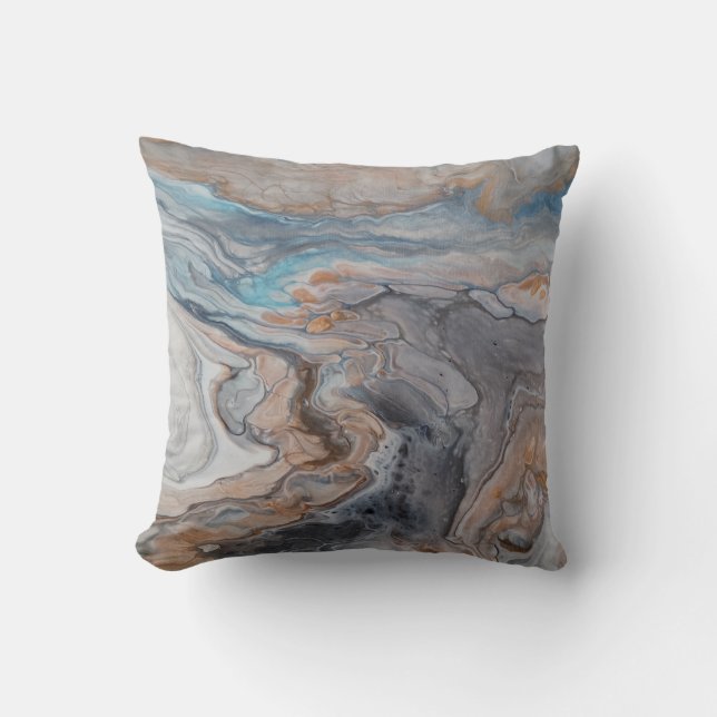 Modern abstract river blue bronze cream cushion (Front)