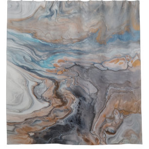 Modern abstract river blue bronze cream shower curtain