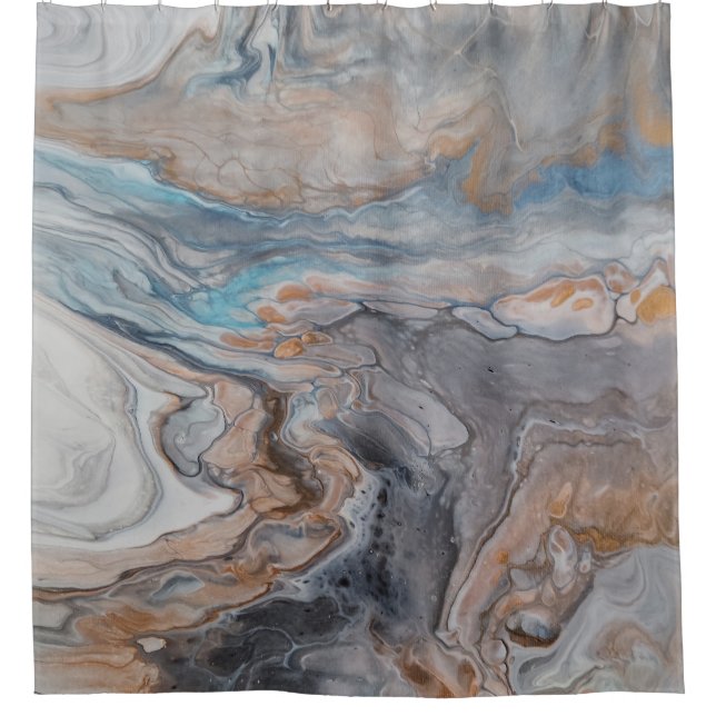 Modern abstract river blue bronze cream shower curtain (Front)