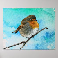 Modern abstract Robin bird on watercolor splatter