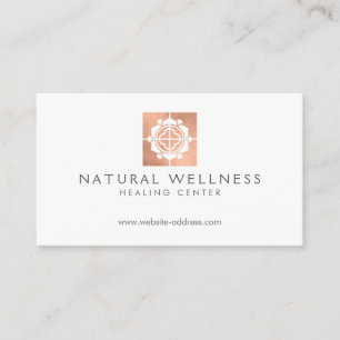 Modern Abstract Rose Gold Floral Logo Wellness Business Card