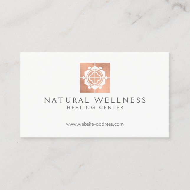Modern Abstract Rose Gold Floral Logo Wellness Business Card (Front)