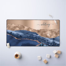 Modern Abstract Rose Gold Indigo Blue Agate Marble