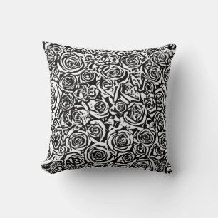 Modern Abstract Rose Pattern, Black and White Cushion