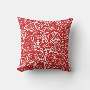 Modern Abstract Rose Pattern, Dark Red and White Cushion