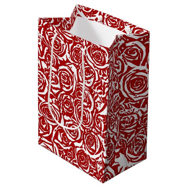 Modern Abstract Rose Pattern, Dark Red and White Medium Gift Bag (Front Angled)