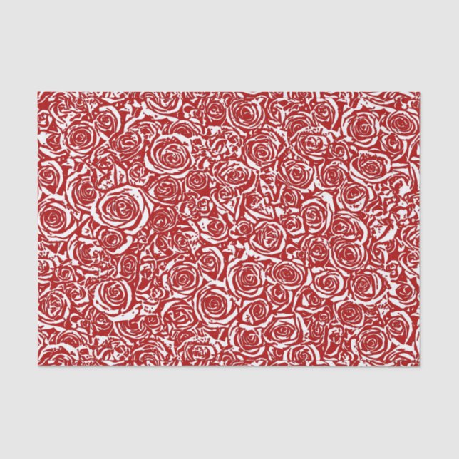 Modern Abstract Rose Pattern, Dark Red and White Tissue Paper (Front)