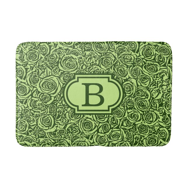 Modern Abstract Rose Pattern, Lime Green Bath Mat (Front)