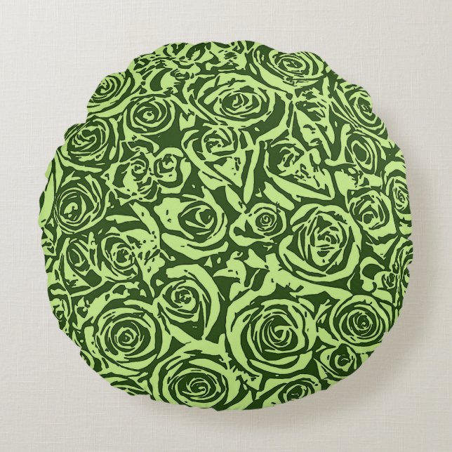 Modern Abstract Rose Pattern, Lime Green Round Cushion (Front)