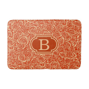 Modern Abstract Rose Pattern, Mandarin Orange Bath Mat