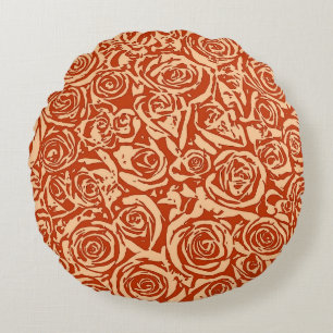 Modern Abstract Rose Pattern, Mandarin Orange Round Cushion