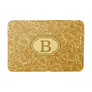 Modern Abstract Rose Pattern, Mustard Yellow Bath Mat