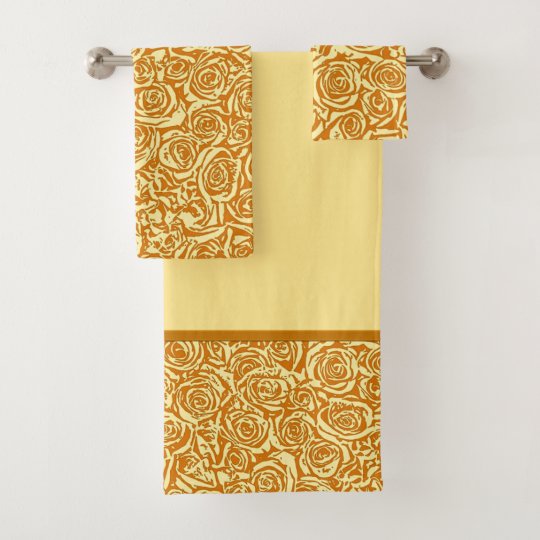 Modern Abstract Rose Pattern, Mustard Yellow Bath Towel Set Zazzle.co.uk