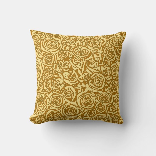 Modern Abstract Rose Pattern, Mustard Yellow Cushion (Front)