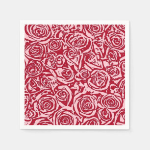 Modern Abstract Rose Pattern, Rose Red and Pink Napkin
