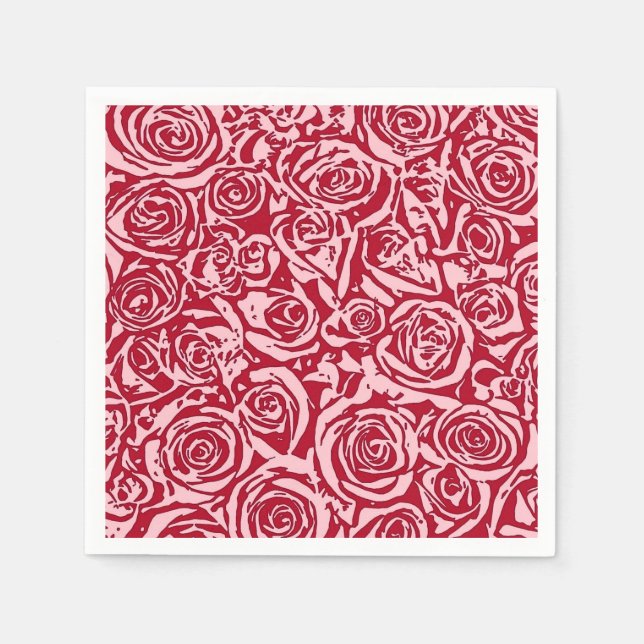 Modern Abstract Rose Pattern, Rose Red and Pink Napkin (Front)