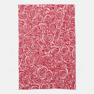 Modern Abstract Rose Pattern, Rose Red and Pink Tea Towel