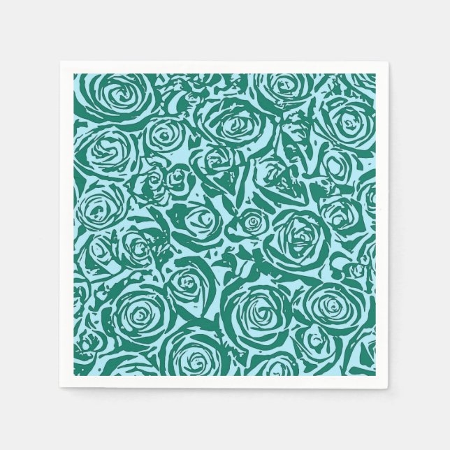 Modern Abstract Rose Pattern, Teal and Aqua Napkin (Front)