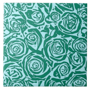 Modern Abstract Rose Pattern, Turquoise and Aqua Tile