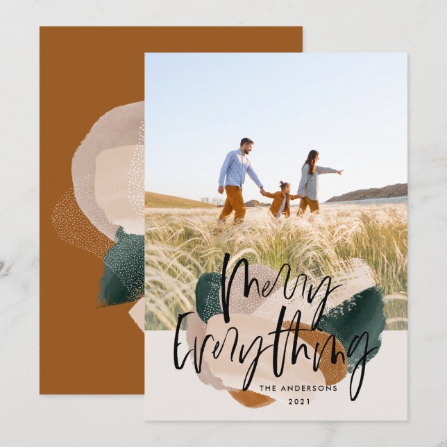 Modern abstract rust 1 photo Christmas holiday Announcement (Front/Back)