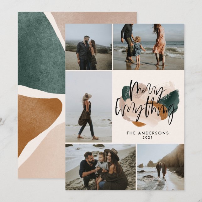 Modern abstract rust 5 photo Christmas holiday Ann Invitation (Front/Back)