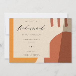 MODERN ABSTRACT RUST ARTISTIC BE MY BRIDESMAID INVITATION