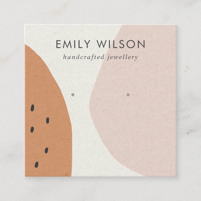 Modern Abstract Rust Blush Art Earring Display Square Business Card (Front)