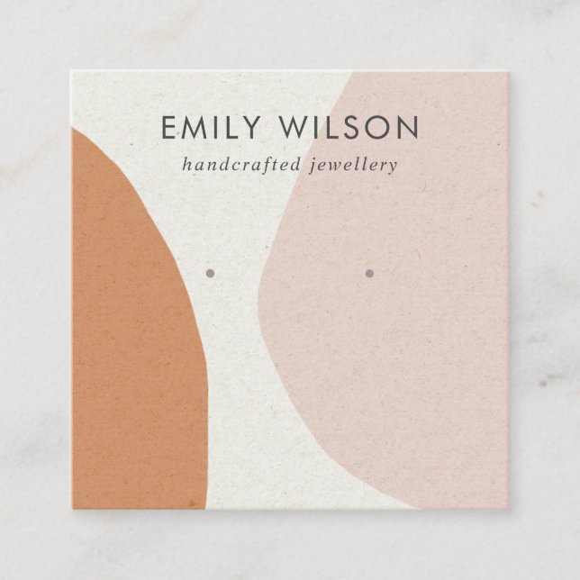 Modern Abstract Rust Blush Art Earring Display Square Business Card (Front)