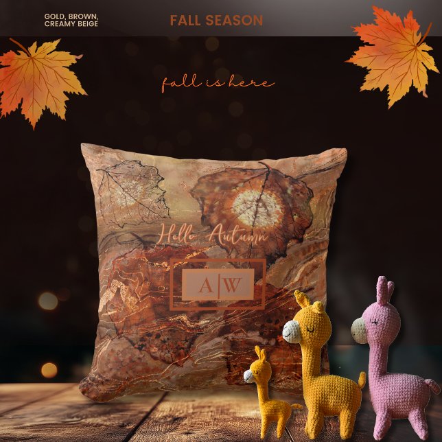 Modern Abstract Rustic Brown Autumn with Monogram Cushion (Modern Abstract Rustic Brown Autumn with Monogram Throw Pillow)