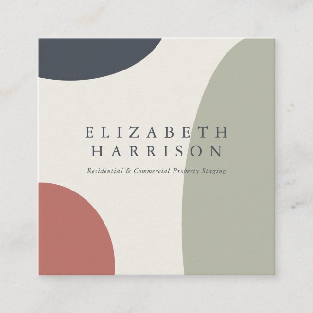 Modern Abstract Sage Green Blue Terracotta Square Business Card (Front)