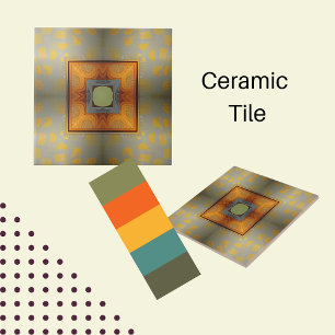 Modern abstract sage green with orange squares tile